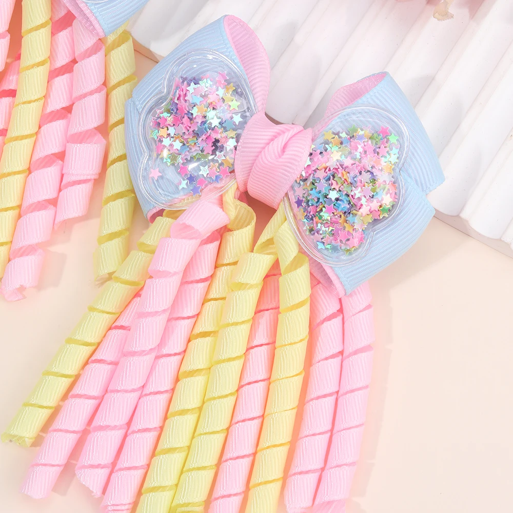 Sweet Unicorn Hair Clips For Girl Bow Barrette Cute Tassel Ribbon Curly Ponytail Hairpins Accessories