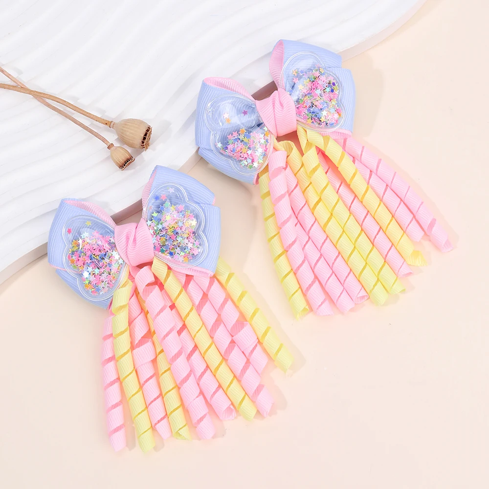 Sweet Unicorn Hair Clips For Girl Bow Barrette Cute Tassel Ribbon Curly Ponytail Hairpins Accessories
