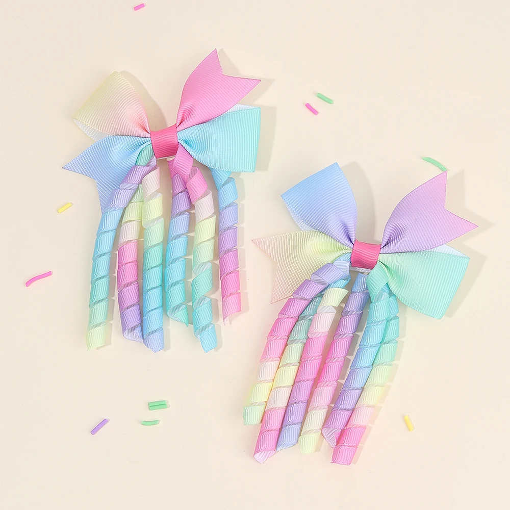 Sweet Unicorn Hair Clips For Girl Bow Barrette Cute Tassel Ribbon Curly Ponytail Hairpins Accessories