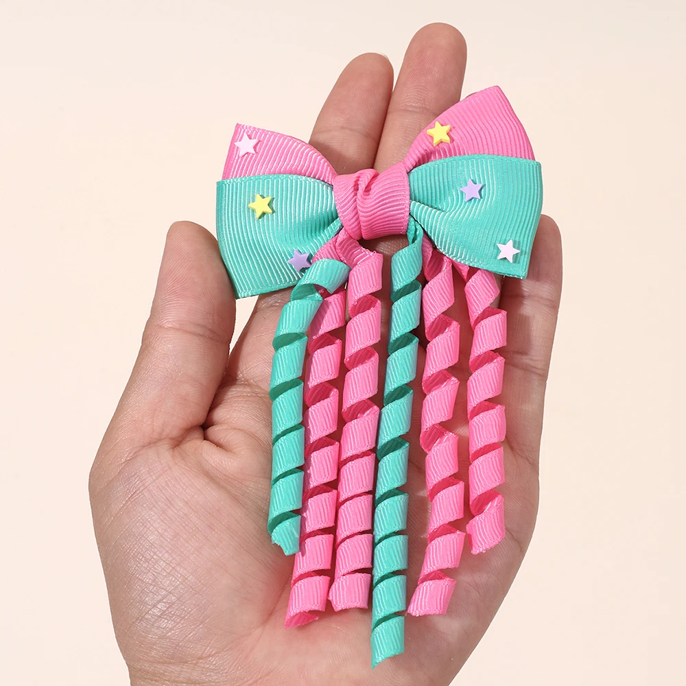 Sweet Unicorn Hair Clips For Girl Bow Barrette Cute Tassel Ribbon Curly Ponytail Hairpins Accessories