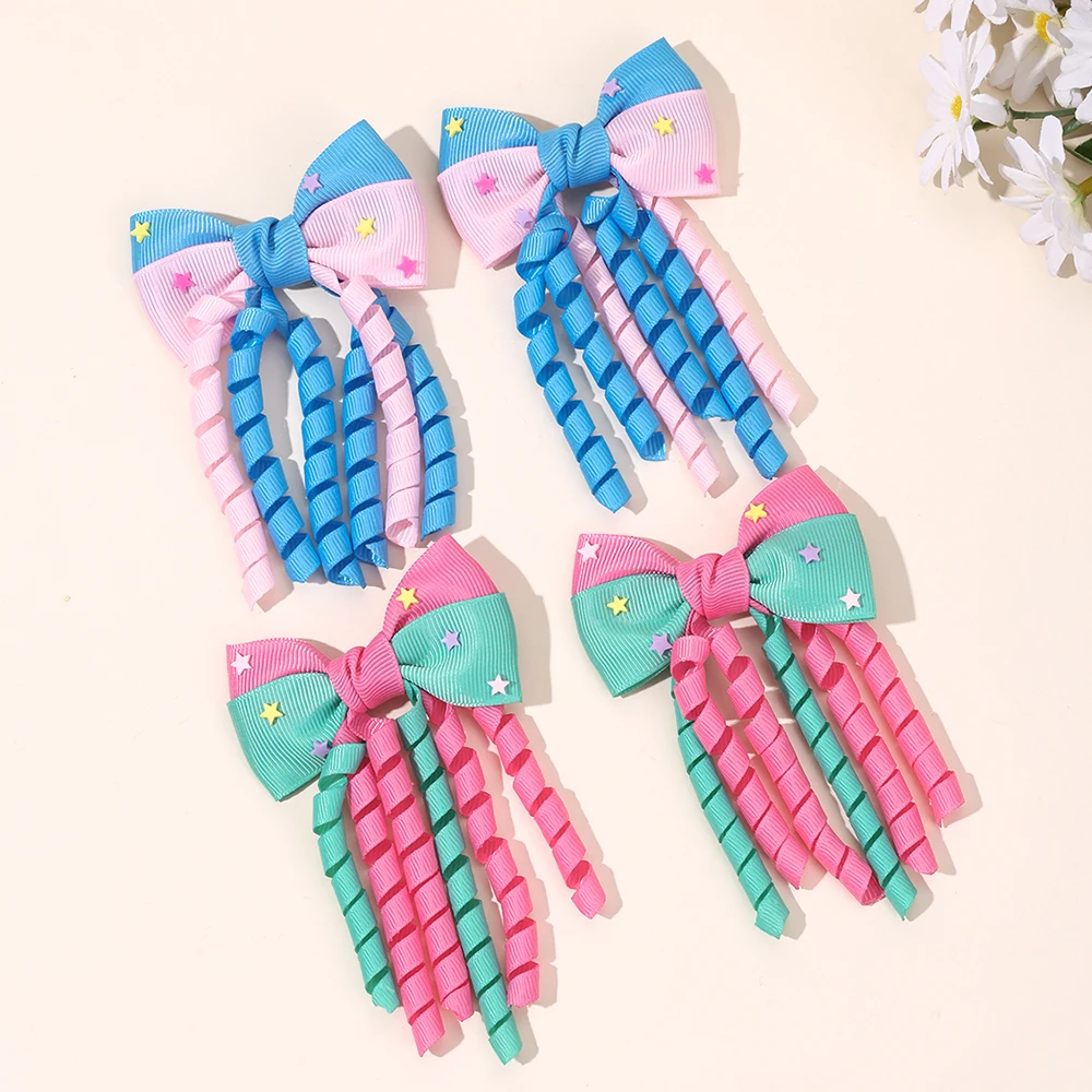 Sweet Unicorn Hair Clips For Girl Bow Barrette Cute Tassel Ribbon Curly Ponytail Hairpins Accessories