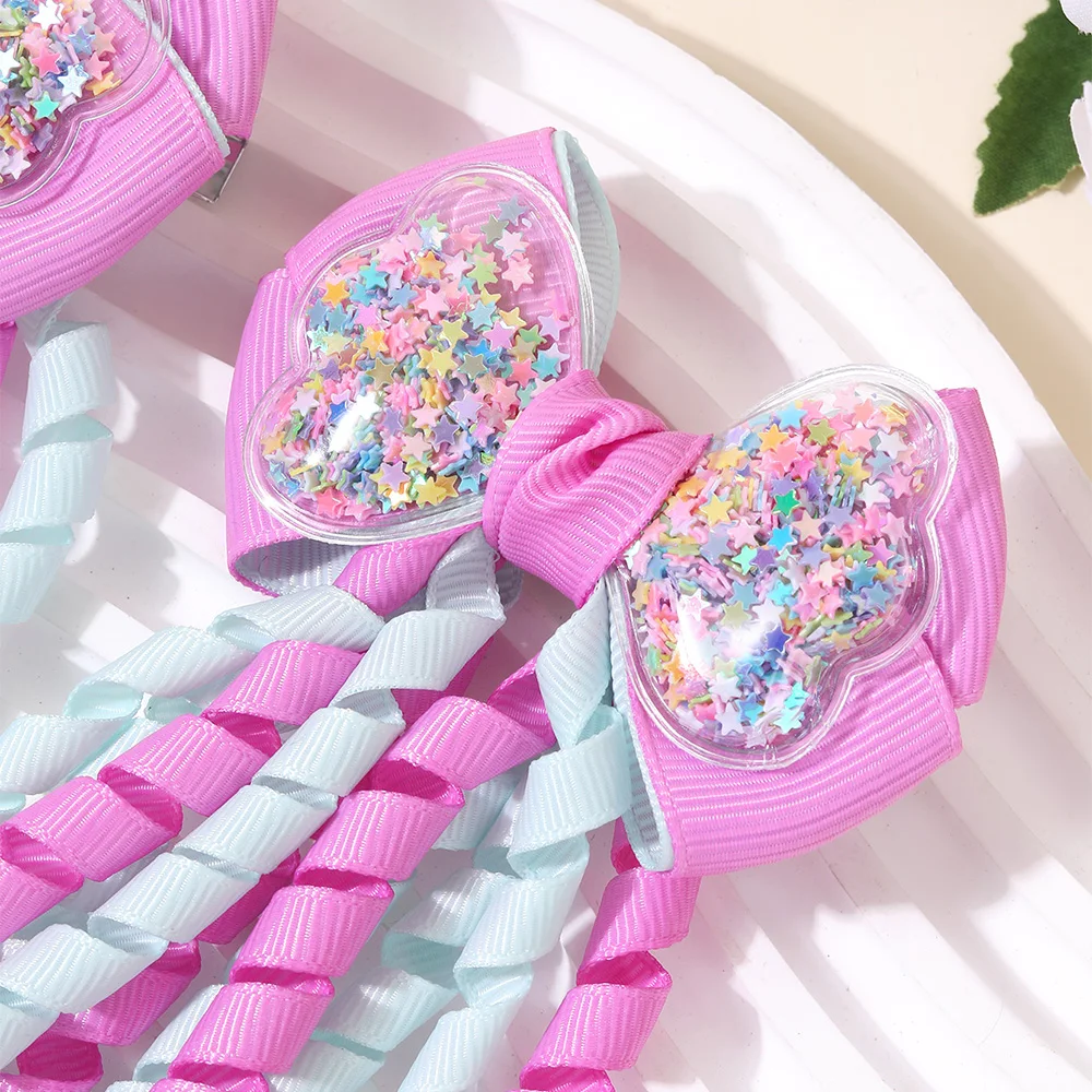 Sweet Unicorn Hair Clips For Girl Bow Barrette Cute Tassel Ribbon Curly Ponytail Hairpins Accessories