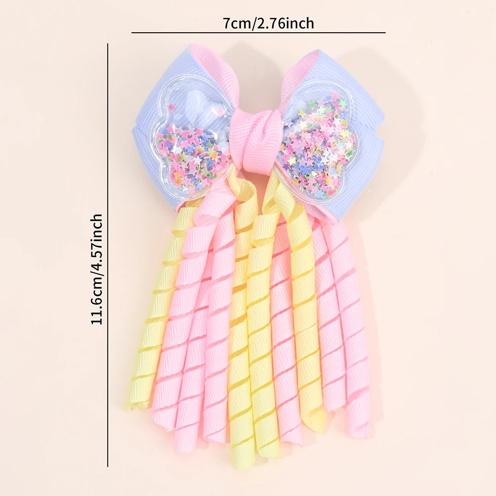 Sweet Unicorn Hair Clips For Girl Bow Barrette Cute Tassel Ribbon Curly Ponytail Hairpins Accessories