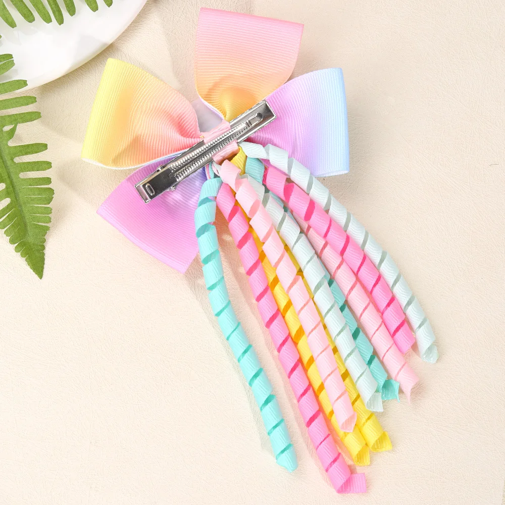 Sweet Unicorn Hair Clips For Girl Bow Barrette Cute Tassel Ribbon Curly Ponytail Hairpins Accessories