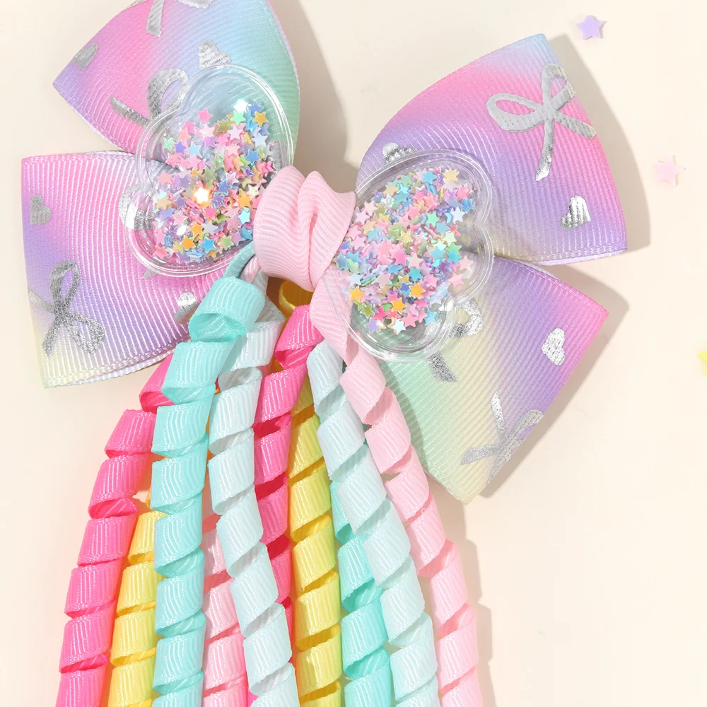 Sweet Unicorn Hair Clips For Girl Bow Barrette Cute Tassel Ribbon Curly Ponytail Hairpins Accessories