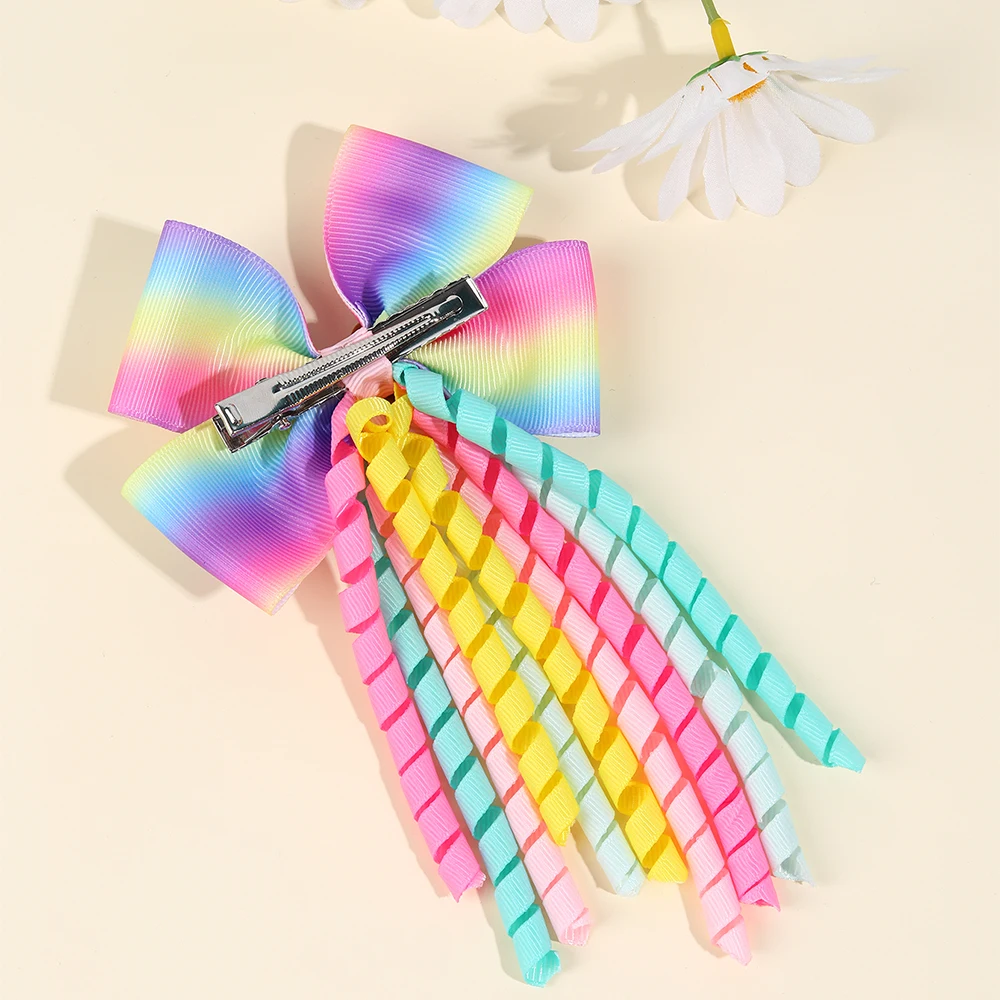 Sweet Unicorn Hair Clips For Girl Bow Barrette Cute Tassel Ribbon Curly Ponytail Hairpins Accessories