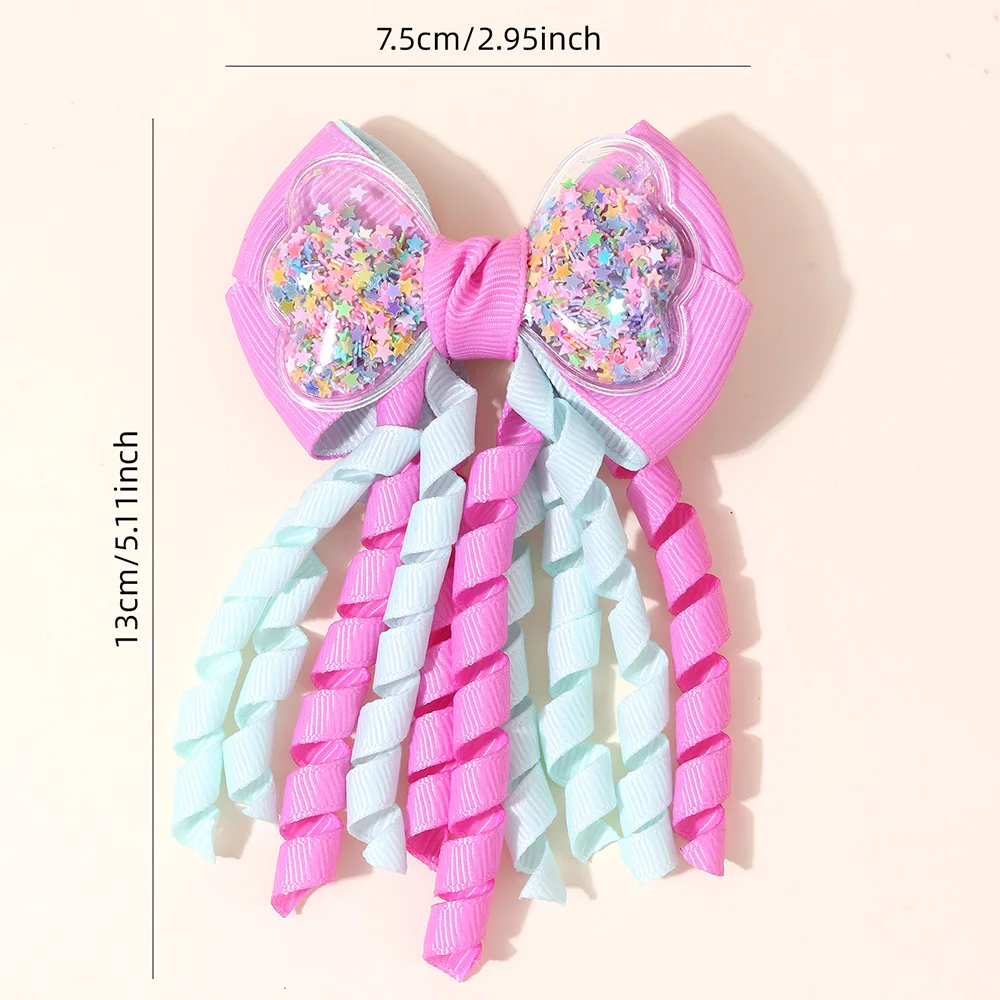 Sweet Unicorn Hair Clips For Girl Bow Barrette Cute Tassel Ribbon Curly Ponytail Hairpins Accessories