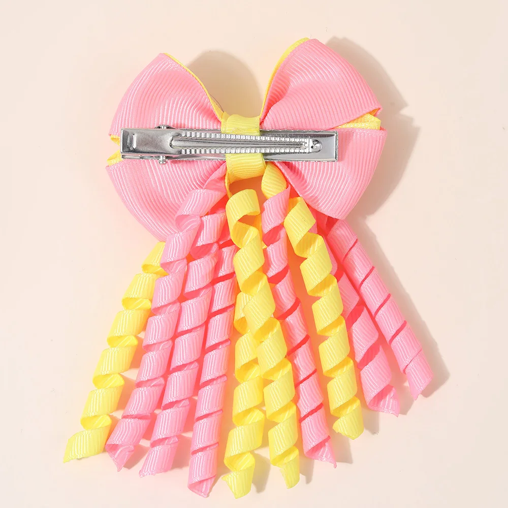 Sweet Unicorn Hair Clips For Girl Bow Barrette Cute Tassel Ribbon Curly Ponytail Hairpins Accessories