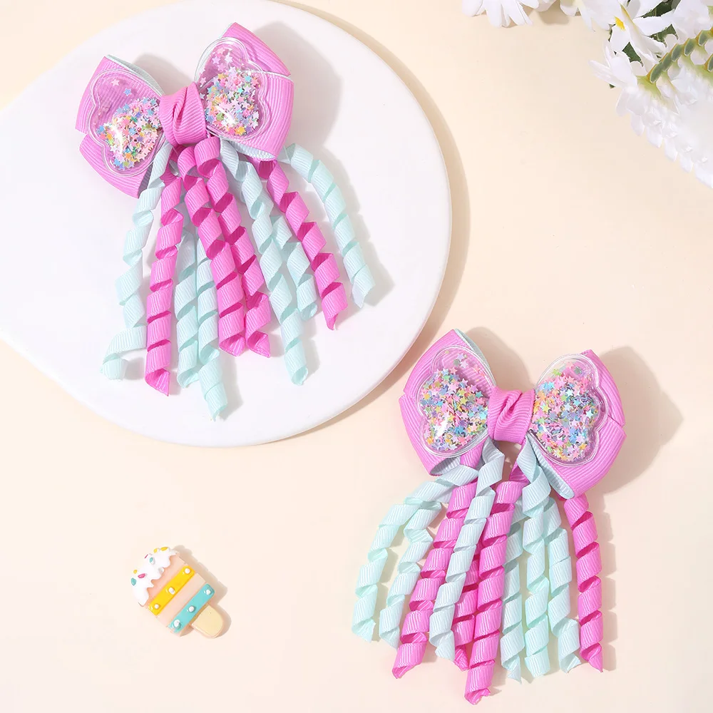 Sweet Unicorn Hair Clips For Girl Bow Barrette Cute Tassel Ribbon Curly Ponytail Hairpins Accessories