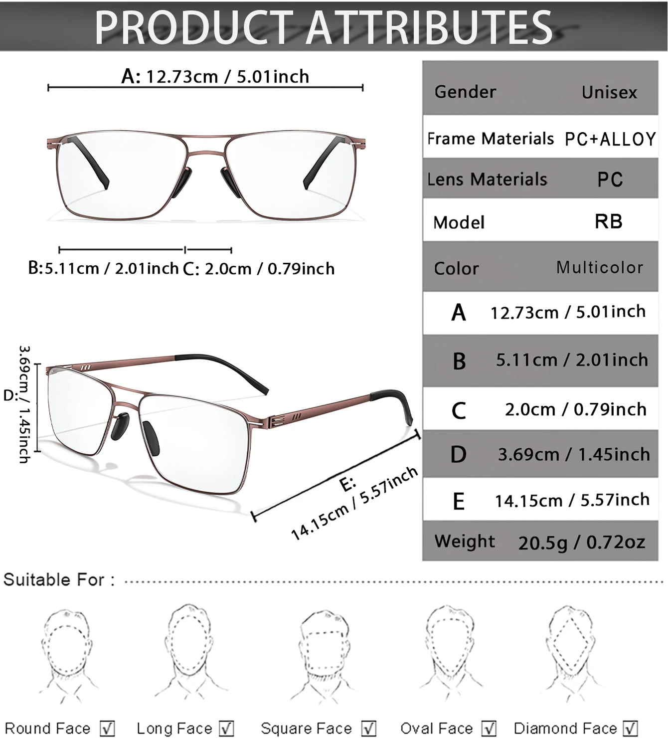 Metal Anti-Blue Light Photochromic Reading Glasses Rectangular Eyewear Frame Presbyopic Unisex Surf Internet Read Magazines