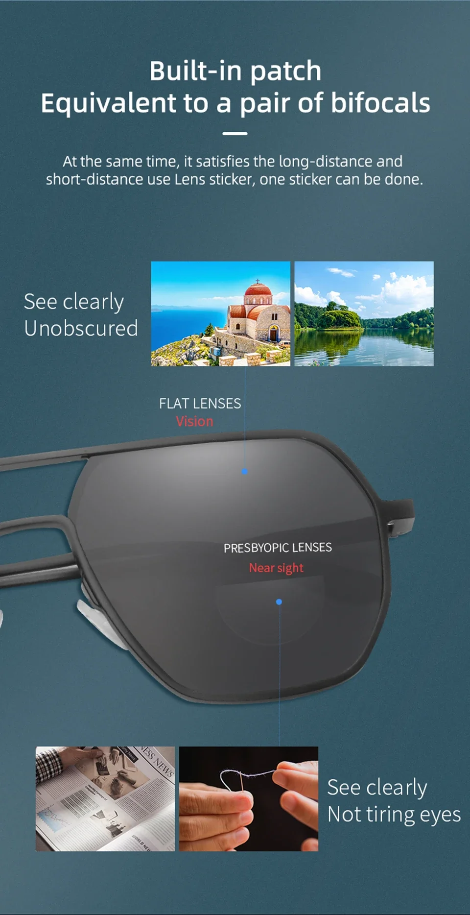 BEGREAT 2pcs Stick-on Reading Glasses Lens Liquid Silicone Bifocal Presbyopic Lenses Magnification Bifocal Lenses +100 to +600