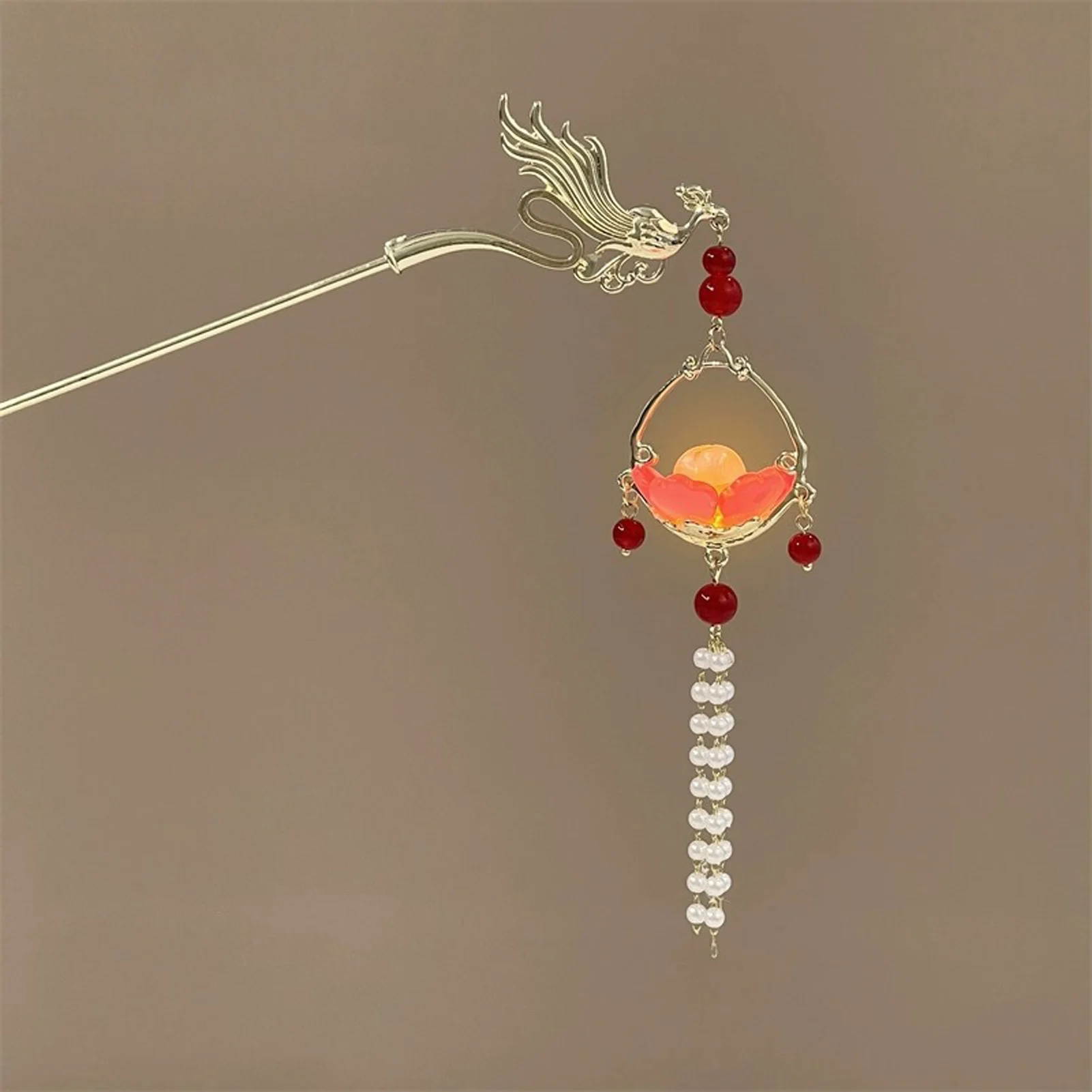 Luminous Flower Hairpin Women Creative Lotus Emit Light Lantern Tassel Hair Stick Vintage Chinese Style Fashion Hair Accessories