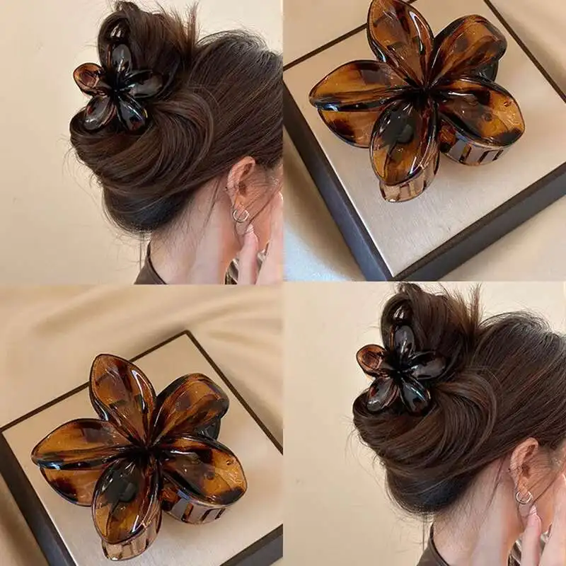 Korean Hawaiian Gradient Flower Hair Claw Clip For Women Girl Fashion Plastic Non Slip Hold Hairpin Barrette Hair Accessories