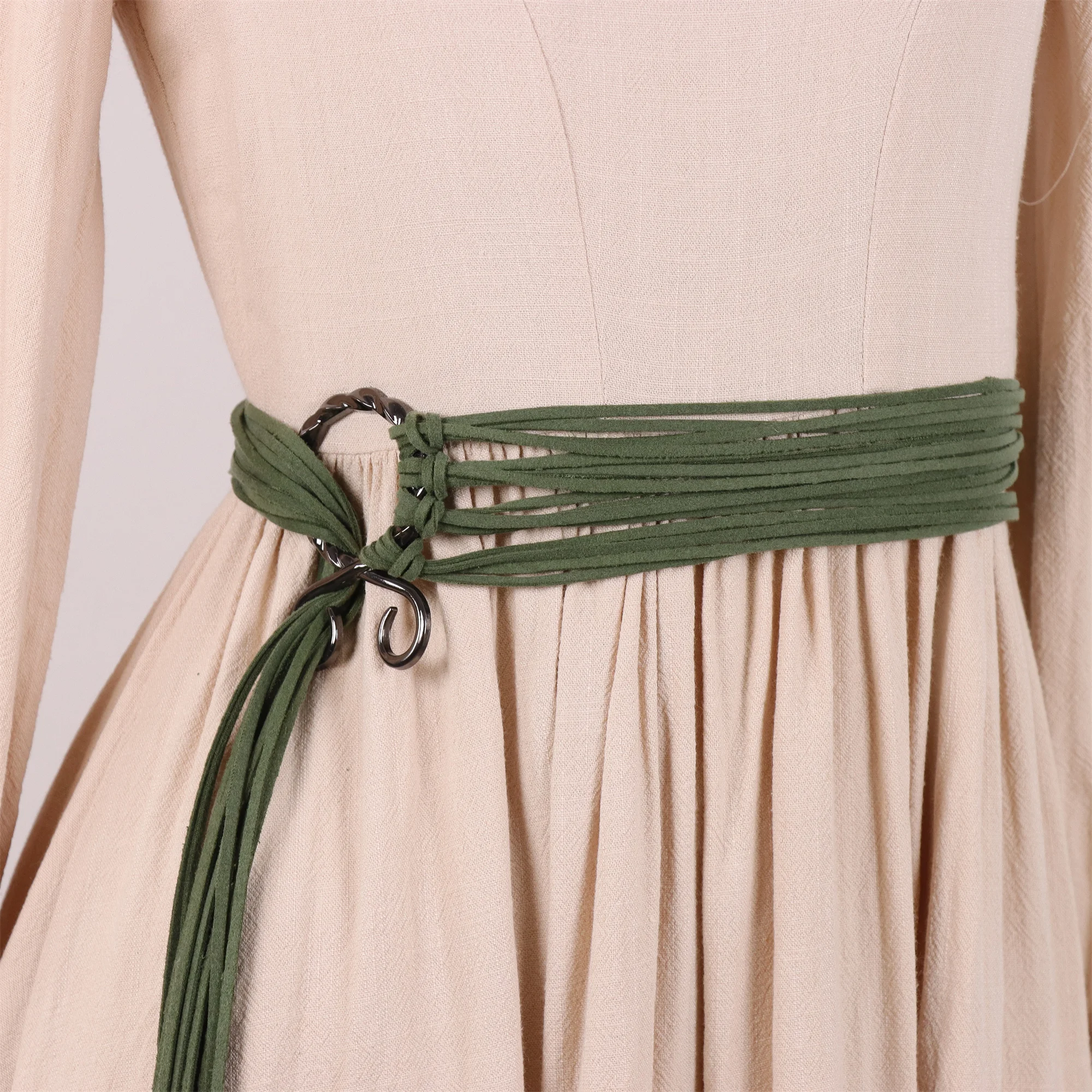 Women'S Vintage Bohemian Long Rope Belt - Adjustable Braided Waist Cinch with Fringe & Loop Knot, Handcrafted Look for Halloween