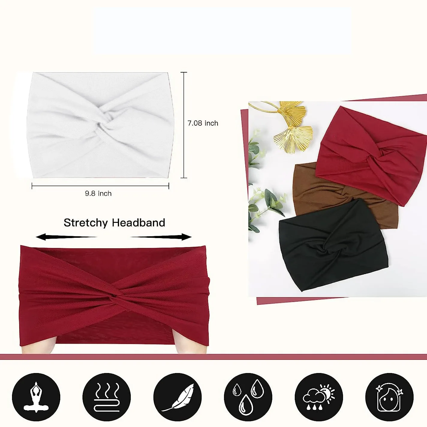 Widening 18CM Stretch Printed Sports Sweatband Headband Headscarf Hairband Hair Tie Hair Accessories