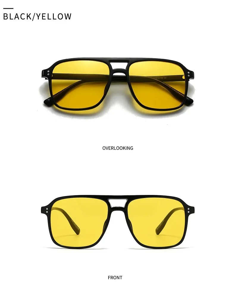 SO&EI Fashion Double Bridges Square Rivets Women Sunglasses Retro Men Gradient Shades UV400 Sun Glasses