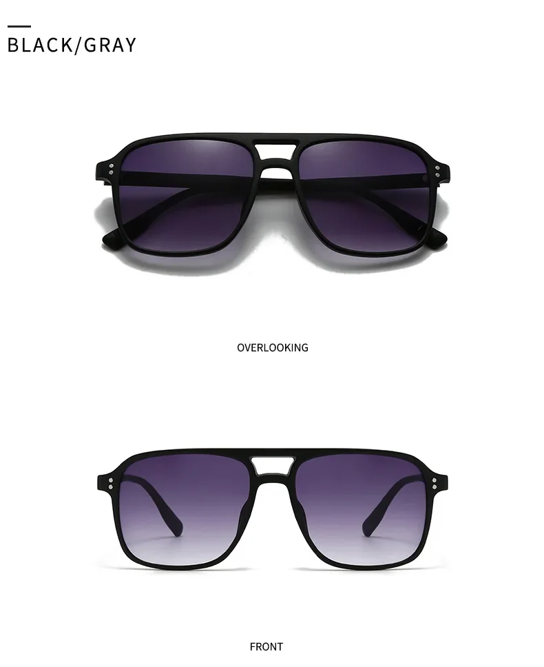 SO&EI Fashion Double Bridges Square Rivets Women Sunglasses Retro Men Gradient Shades UV400 Sun Glasses