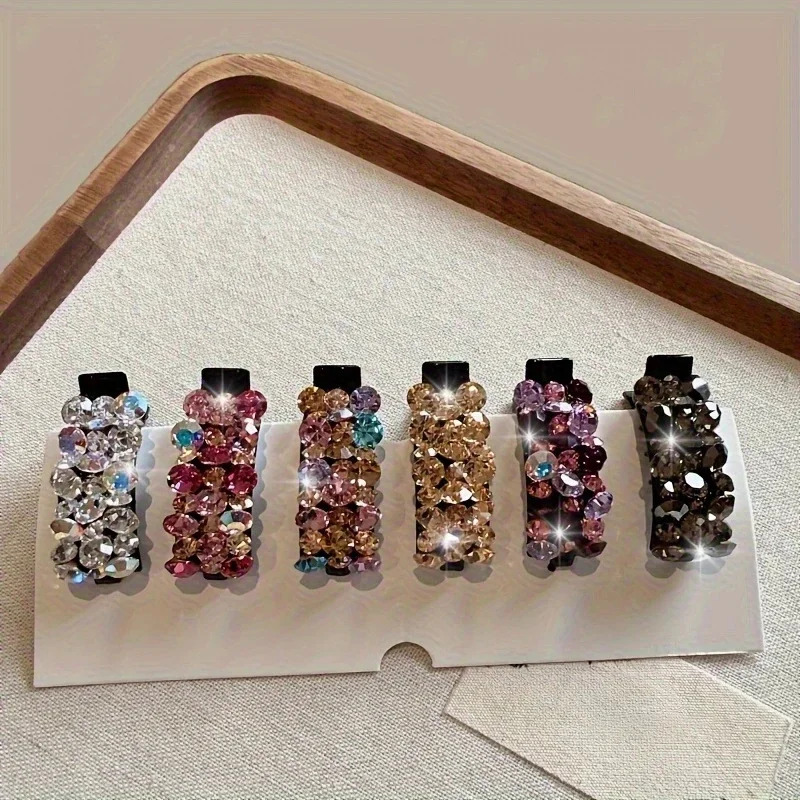 6Pcs Elegant Rhinestone Hair Clips for Women Colorful Sparkling Crystal Small Side Clips Non-Slip Duckbill Grips Hair Accessory