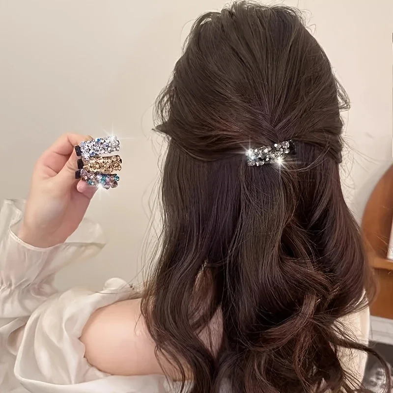 6Pcs Elegant Rhinestone Hair Clips for Women Colorful Sparkling Crystal Small Side Clips Non-Slip Duckbill Grips Hair Accessory