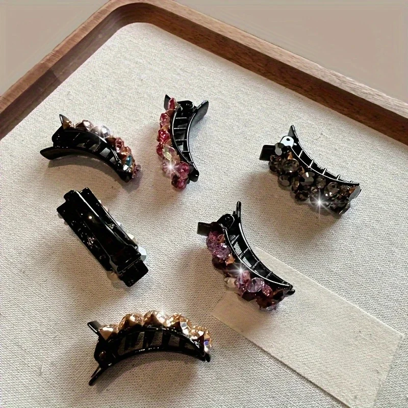 6Pcs Elegant Rhinestone Hair Clips for Women Colorful Sparkling Crystal Small Side Clips Non-Slip Duckbill Grips Hair Accessory