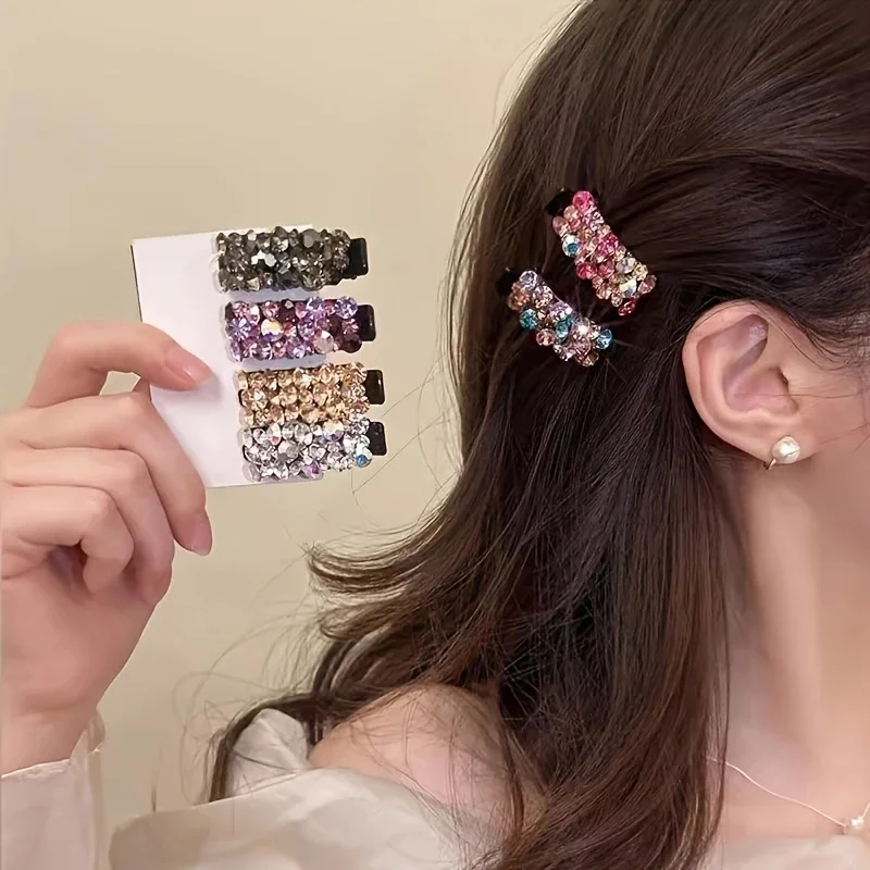 6Pcs Elegant Rhinestone Hair Clips for Women Colorful Sparkling Crystal Small Side Clips Non-Slip Duckbill Grips Hair Accessory
