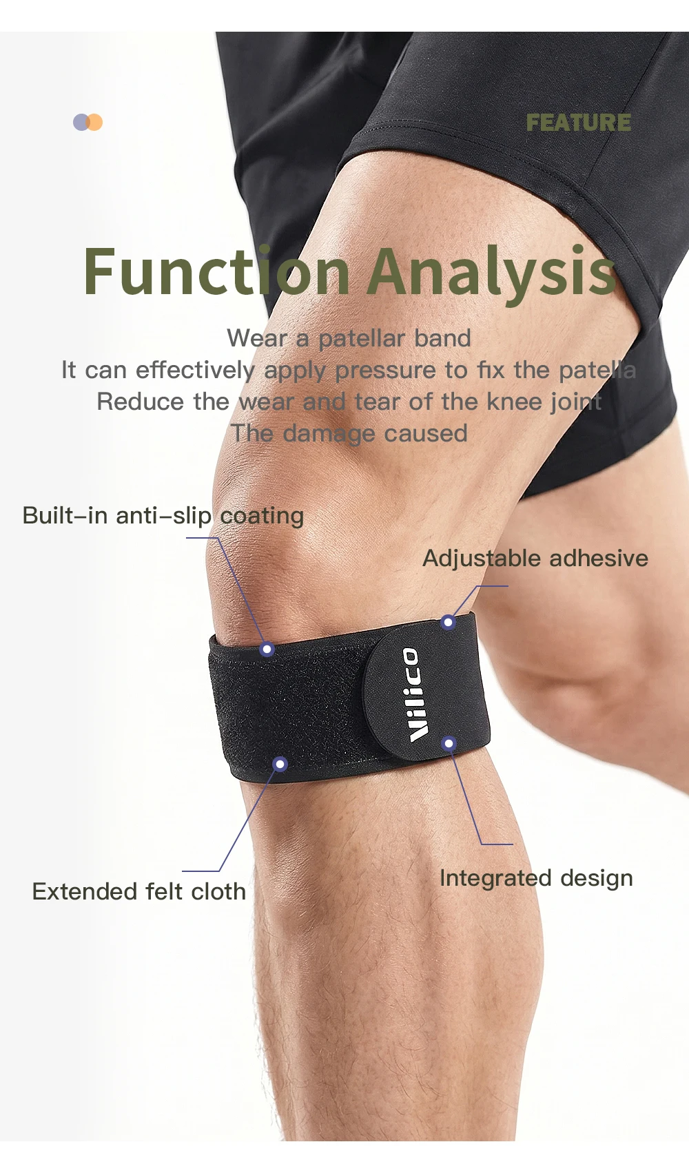 1Pc Patellar Tendon Band, Vilico Ultra Thin 0.9mm Anti-slip Adjustable Compression Knee Strap for Running Cycling Workout, Unise