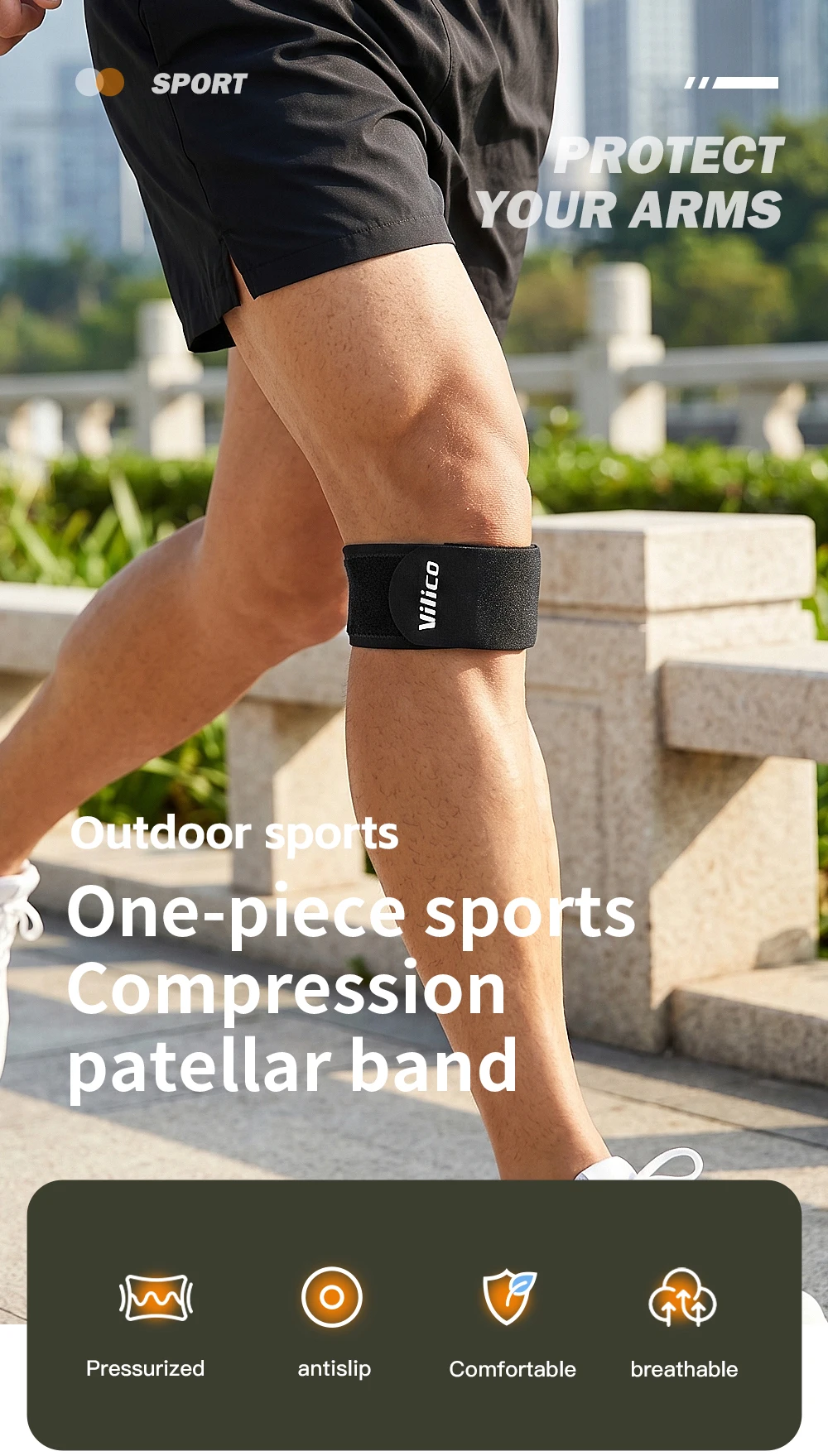 1Pc Patellar Tendon Band, Vilico Ultra Thin 0.9mm Anti-slip Adjustable Compression Knee Strap for Running Cycling Workout, Unise