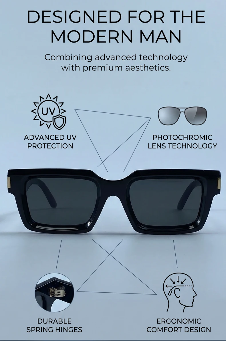Steampunk Square Sunglasses Men 2026 Luxury Designer Trendy Photochromic Driving Punk Sun Glasses Male Outdoor Streetwear Shades