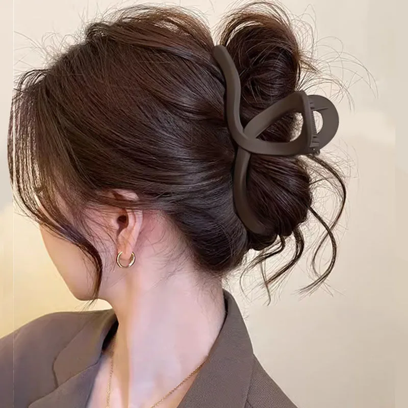 Elegant Large Brown Geometric Hair Claw For Women Girls Sweet Hair Ornament Claw Clip Hair Clip Hairpin Fashion Hair Accessories