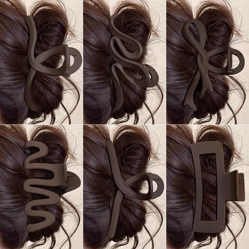 Elegant Large Brown Geometric Hair Claw For Women Girls Sweet Hair Ornament Claw Clip Hair Clip Hairpin Fashion Hair Accessories