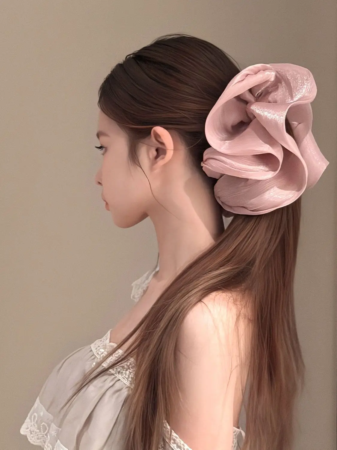 Soft Pleated Chiffon Flower Banana Hair Clips Anti Slip Holder Elegant Hair Barrettes Women Daily Wedding Party Hair Accessories