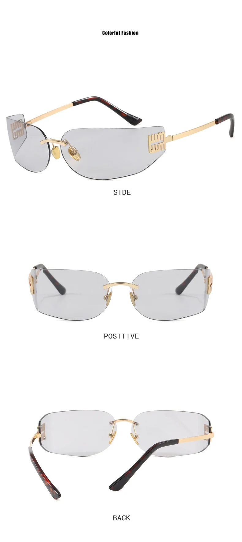 New Frameless Curved Metal Square Sunglasses Women Rimless Cutting Personality Glasses Fashion Brand Design Y2K Punk Sun Glasses