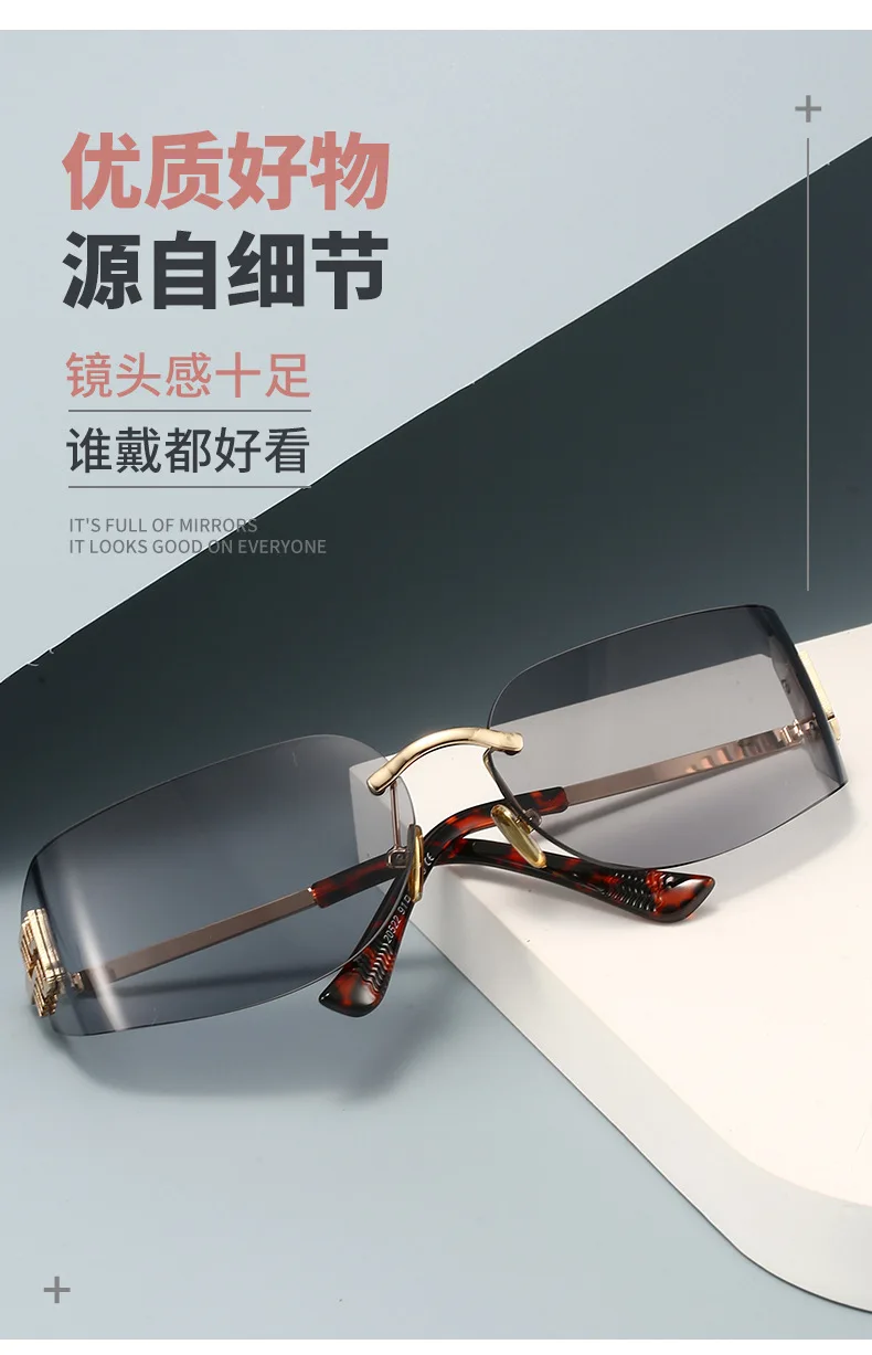 New Frameless Curved Metal Square Sunglasses Women Rimless Cutting Personality Glasses Fashion Brand Design Y2K Punk Sun Glasses