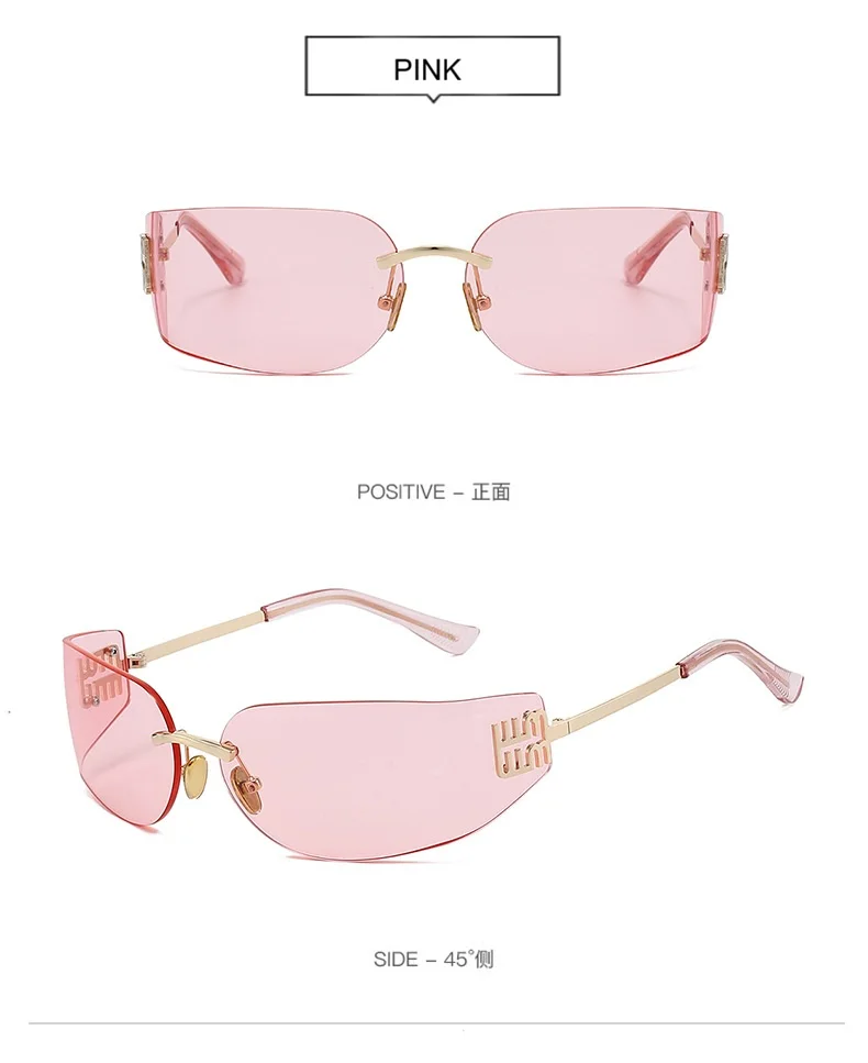 New Frameless Curved Metal Square Sunglasses Women Rimless Cutting Personality Glasses Fashion Brand Design Y2K Punk Sun Glasses
