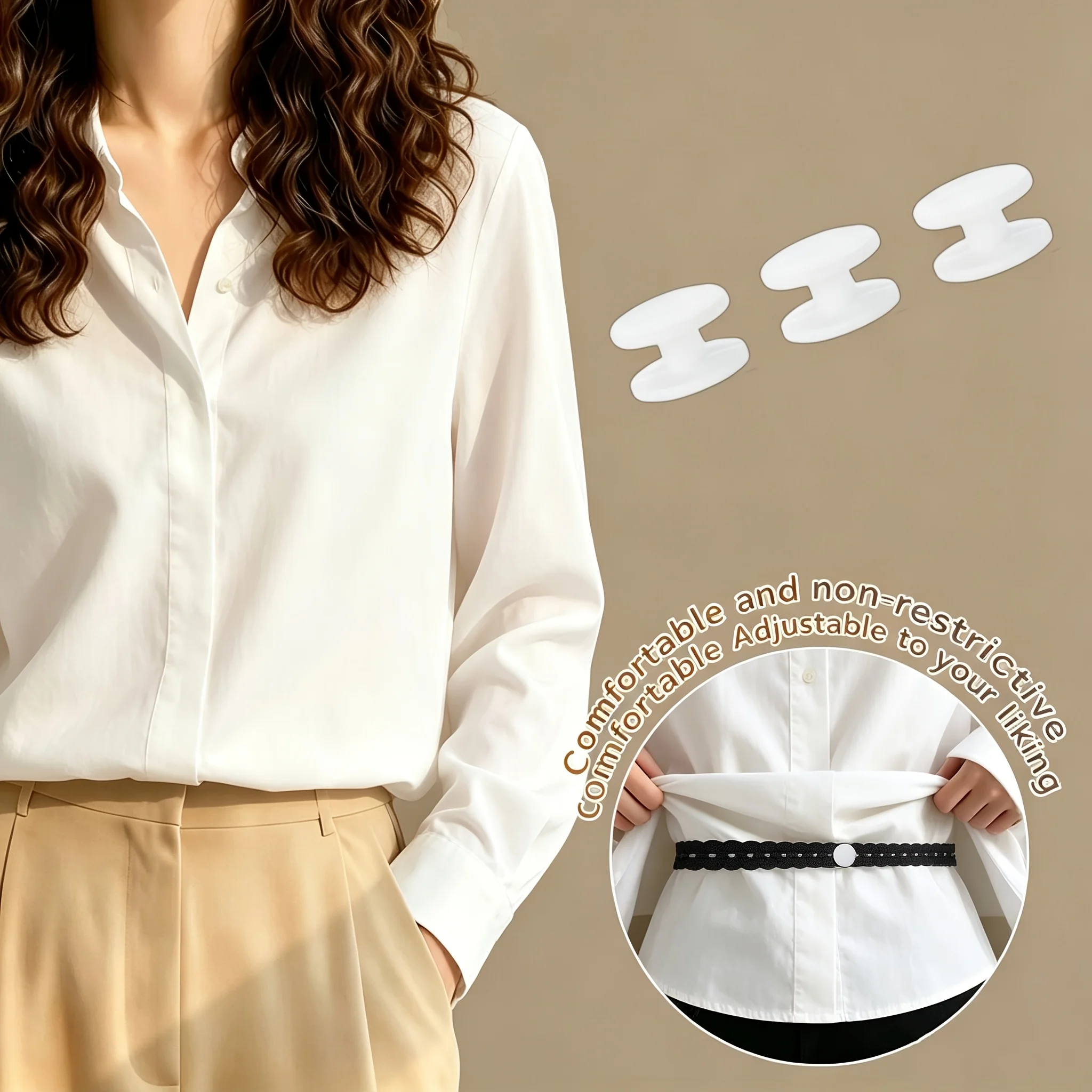 4PCS/Set (1 Strap+3 Buttons) Exquisite Lace Trimmed Hem Waistband Suitable for T-Shirts, Dresses, Shirts Shorten Clothing Length