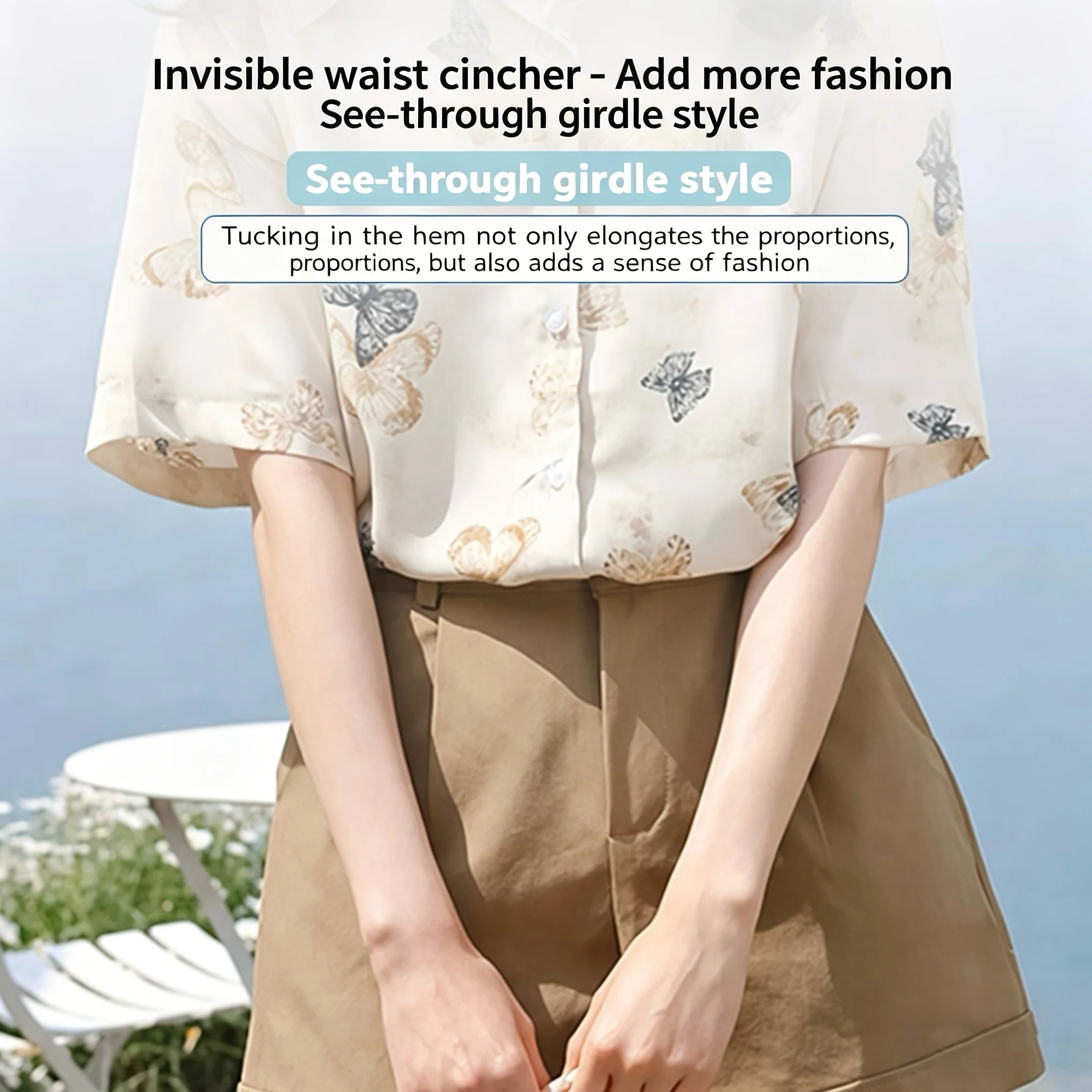 4PCS/Set (1 Strap+3 Buttons) Exquisite Lace Trimmed Hem Waistband Suitable for T-Shirts, Dresses, Shirts Shorten Clothing Length