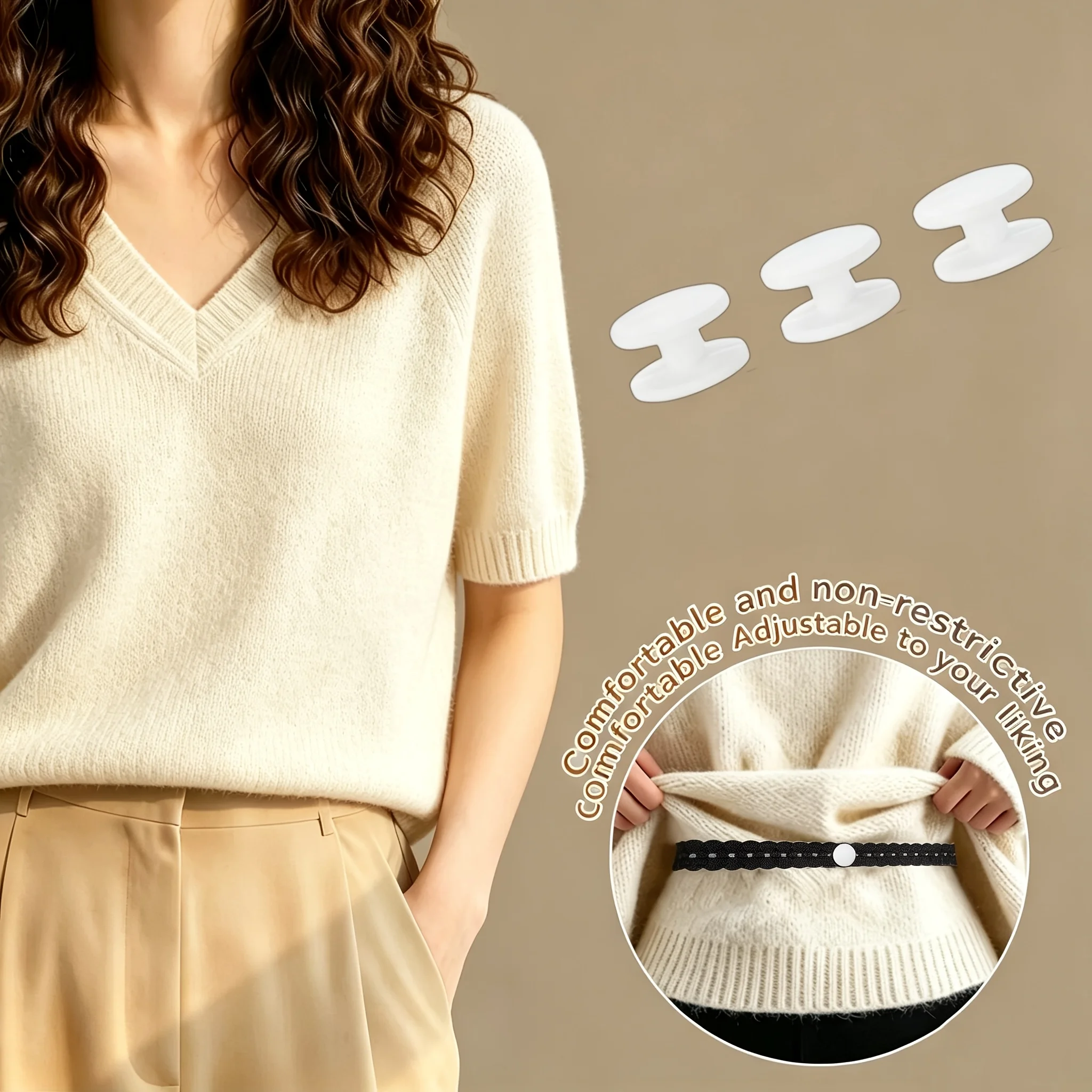 4PCS/Set (1 Strap+3 Buttons) Exquisite Lace Trimmed Hem Waistband Suitable for T-Shirts, Dresses, Shirts Shorten Clothing Length