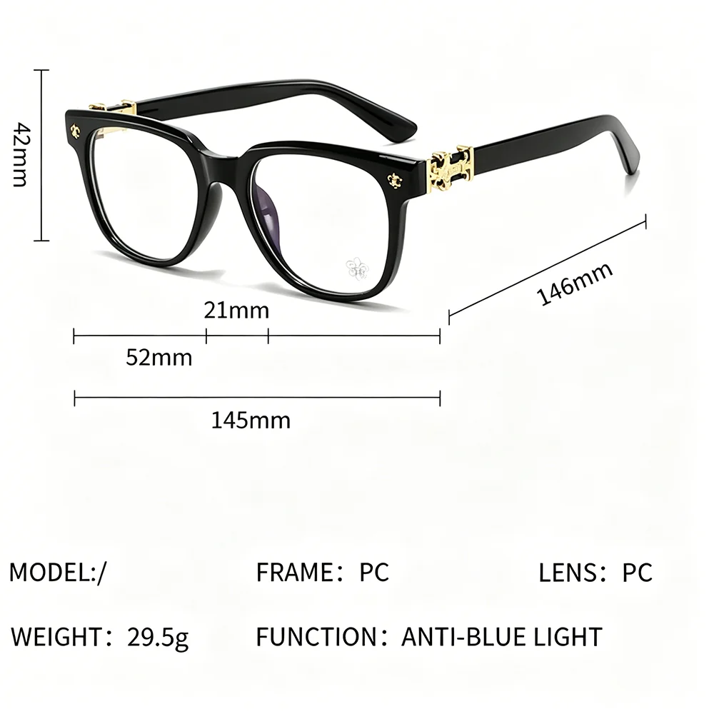 Unisex Square Anti Blue Light Glasses UV400 Gold Cross Hinge Black Clear Frame Computer Anti-Fatigue Eyeglasses