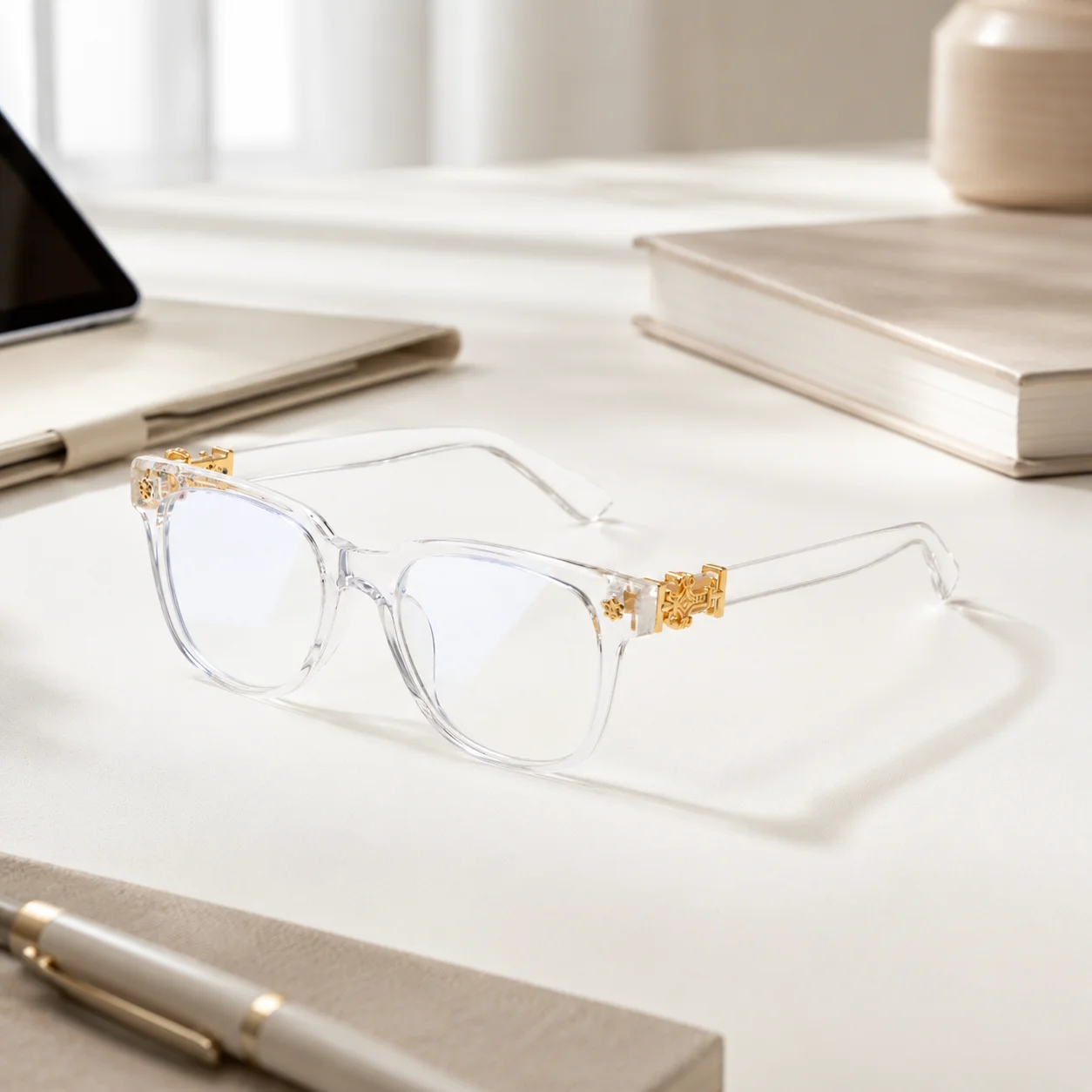 Unisex Square Anti Blue Light Glasses UV400 Gold Cross Hinge Black Clear Frame Computer Anti-Fatigue Eyeglasses