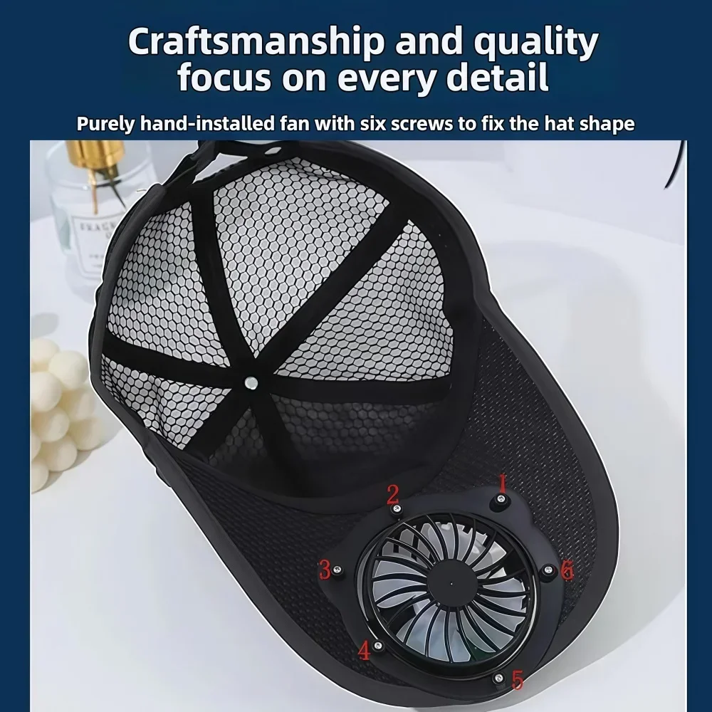 Solar Baseball Cap with Fan, Sun Protection USB Charging Fan Mesh Hat for Summer Outdoor Travel Fishing Camping Beach Golf