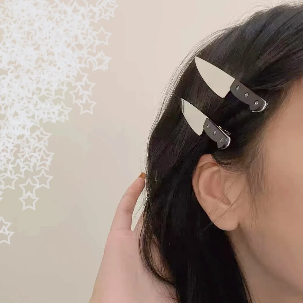 2pcs Creative Gothic Emulation Knife Hair Clips Side Bangs Hairpins Funny Weird Knife Headwear Cosplay Parties Creative
