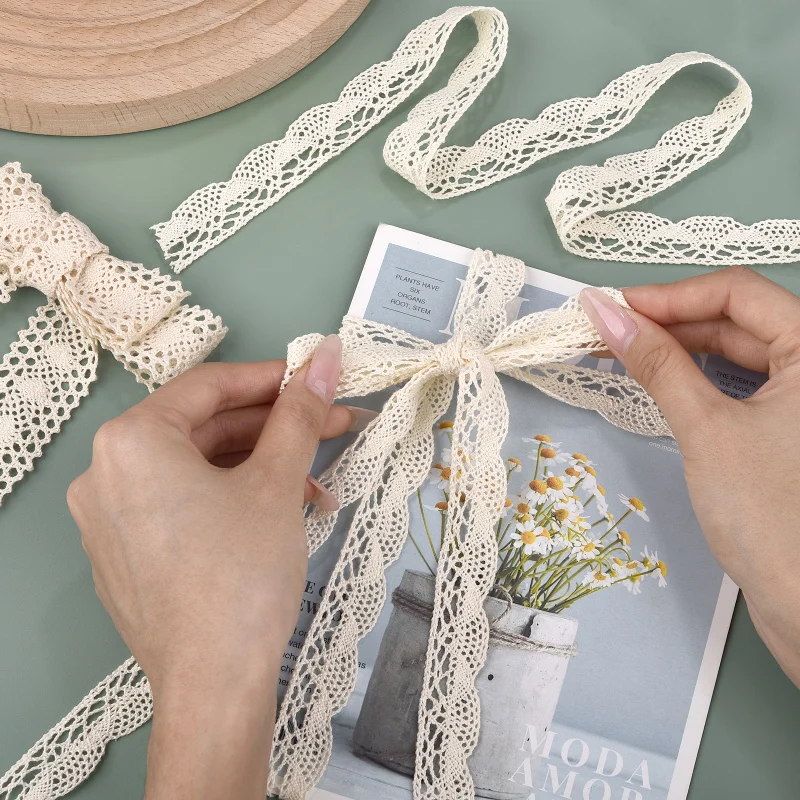 5Yards Cotton Lace Trim Ribbon Beige Sewing Trim Lace Ribbon Crochet Lace Fabric DIY Wedding Party Craft Gift Decor