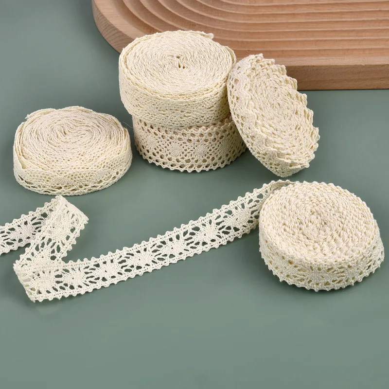5Yards Cotton Lace Trim Ribbon Beige Sewing Trim Lace Ribbon Crochet Lace Fabric DIY Wedding Party Craft Gift Decor