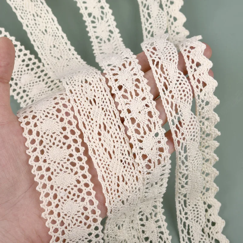 5Yards Cotton Lace Trim Ribbon Beige Sewing Trim Lace Ribbon Crochet Lace Fabric DIY Wedding Party Craft Gift Decor