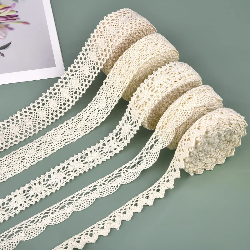 5Yards Cotton Lace Trim Ribbon Beige Sewing Trim Lace Ribbon Crochet Lace Fabric DIY Wedding Party Craft Gift Decor