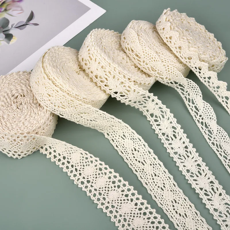 5Yards Cotton Lace Trim Ribbon Beige Sewing Trim Lace Ribbon Crochet Lace Fabric DIY Wedding Party Craft Gift Decor