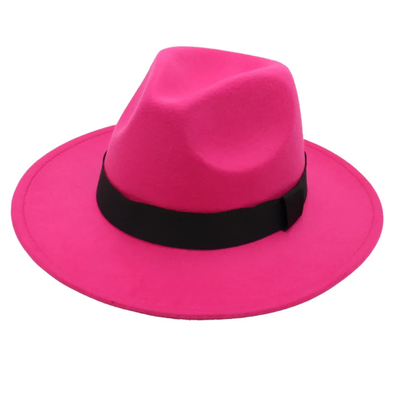 Autumn and winter men and women's new large brimmed hats, fashionable woolen jazz hats, English style top hats
