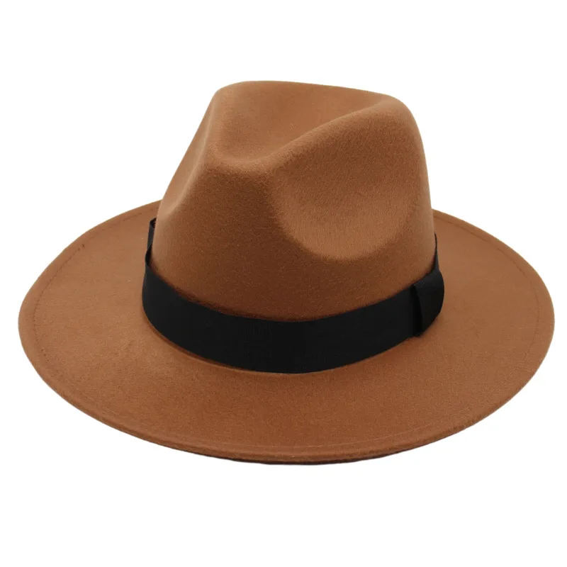 Autumn and winter men and women's new large brimmed hats, fashionable woolen jazz hats, English style top hats