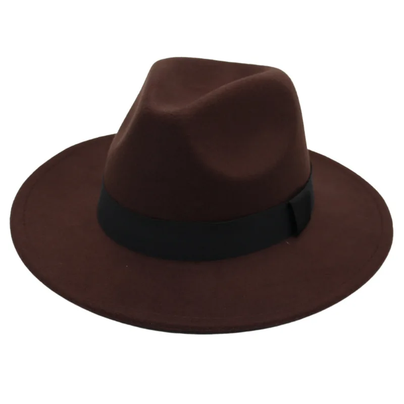 Autumn and winter men and women's new large brimmed hats, fashionable woolen jazz hats, English style top hats