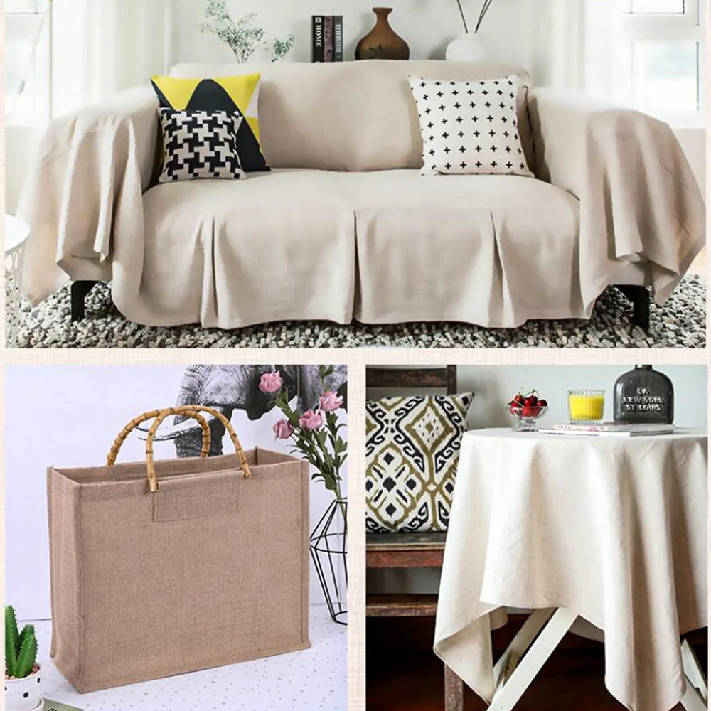 50x150cm Raw Cloth Hemp Cotton Linen Fabric Burlap Texture for Sewing Patchwork Painting Quilting Table Runner Party Decoration